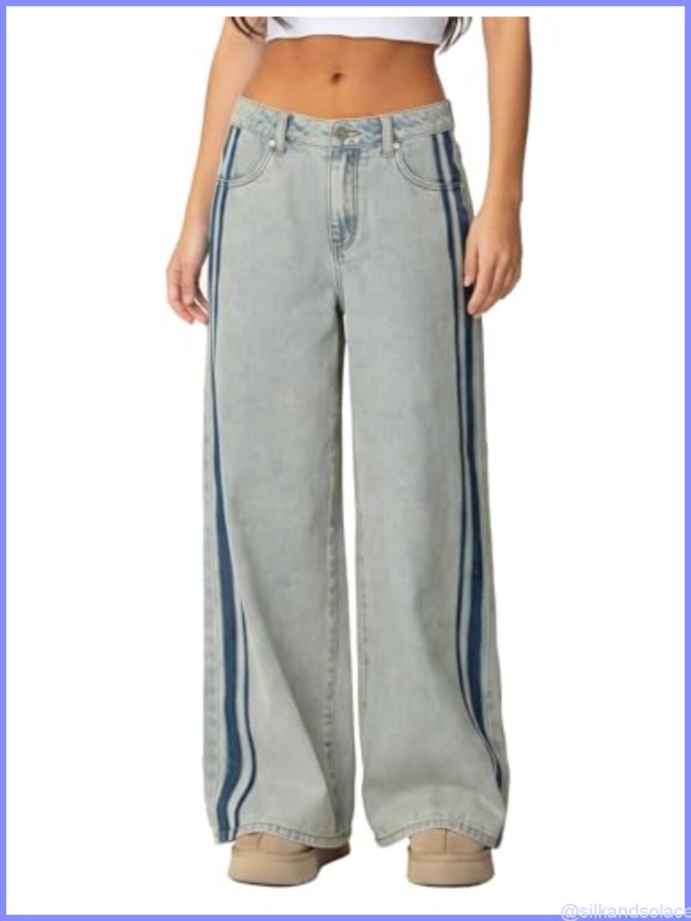 Side Stripe Washed Baggy Jeans Wide Straight Leg Pants